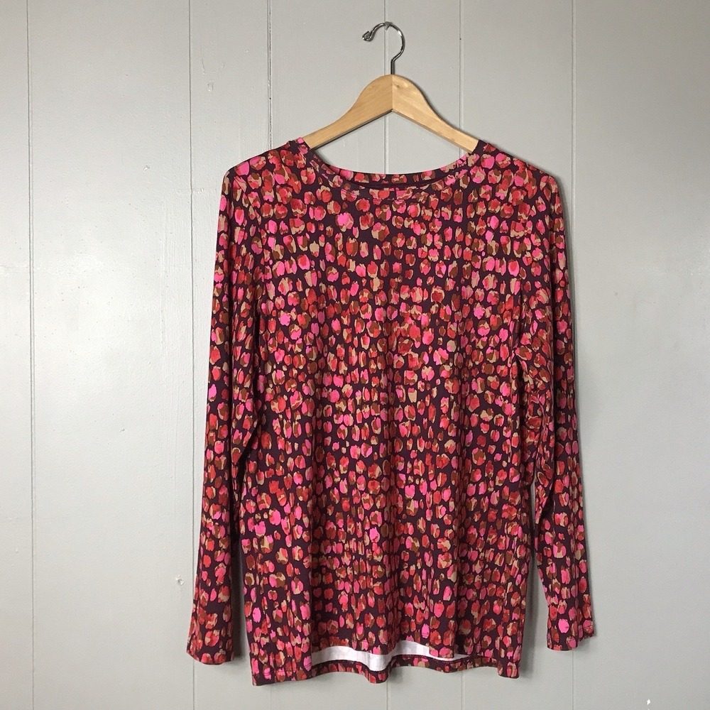CHICO'S ARTSY RED GEOMETRIC PRINT RAYON PULLOVER LONG SLEEVE WOMENS SIZE LARGE